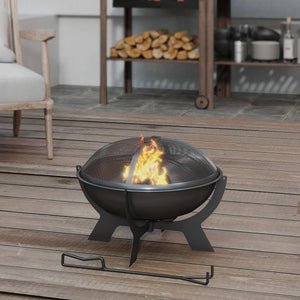 Foyer à bois pour l'extérieur avec tisonnier, foyer portatif pour feu de joie, noir