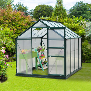 Serre en polycarbonate transparent avec porte coulissante