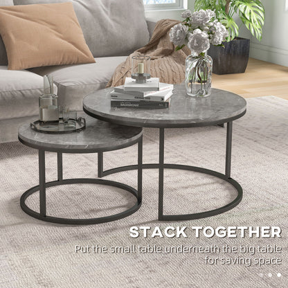 Lot de 2 tables basses modernes avec base en métal pour salon, imitation marbre gris