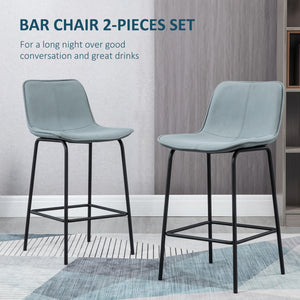 Set of 2 counter height upholstered bar stools with steel legs, light grey