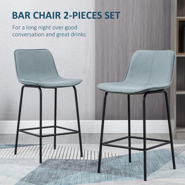 Set of 2 counter height upholstered bar stools with steel legs, light grey