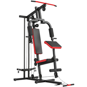 Appareil de musculation multifonctionnel avec système de poulies pour un entraînement complet du corps, noir.