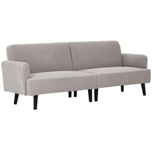 Canapé 3 places en velours côtelé avec pieds en hévéa et assise extra-large, gris clair
