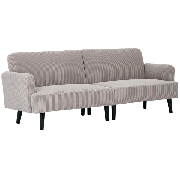 Canapé 3 places en velours côtelé avec pieds en hévéa et assise extra-large, gris clair