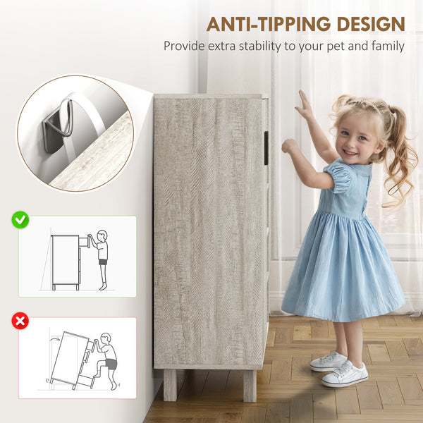 Rangement à chaussures avec double porte et étagères ouvertes, 17 paires, gris clair