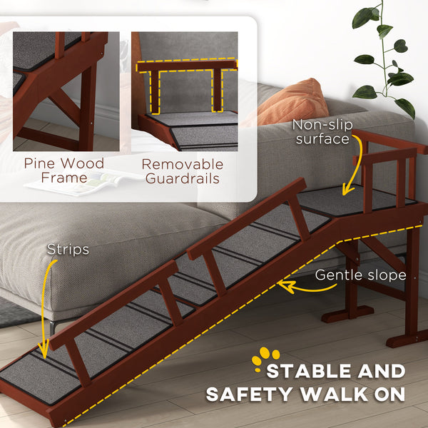 Wooden access ramp with non-slip mat and removable safety barriers