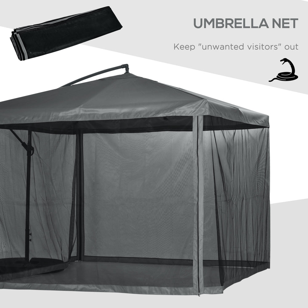 Parasol de terrasse déporté avec moustiquaire et base, gris foncé