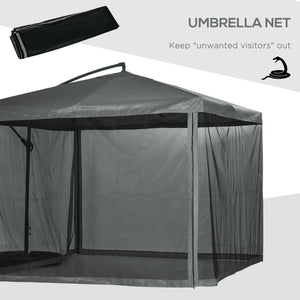 Parasol de terrasse déporté avec moustiquaire et base, gris foncé