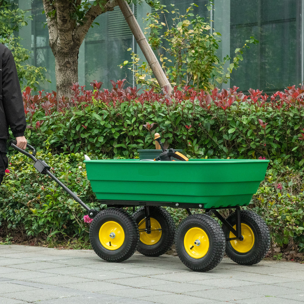 Chariot de jardin basculant 125 L à 4 roues robuste, vert