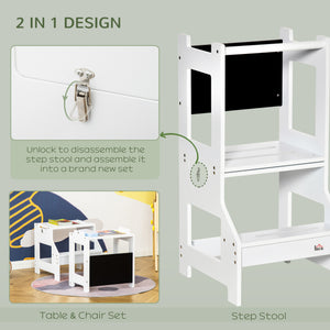 Marchepied 2 en 1 convertible pour tout-petits, blanc