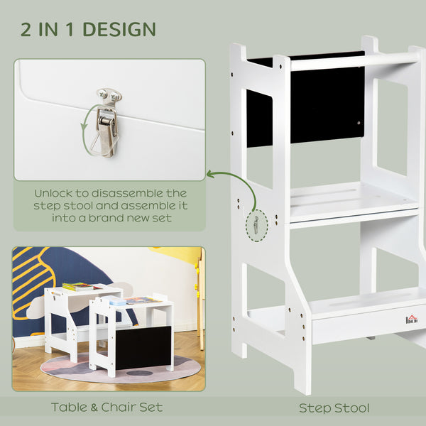Marchepied 2 en 1 convertible pour tout-petits, blanc