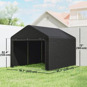 Waterproof portable garden shed with roll-up zippered door, black