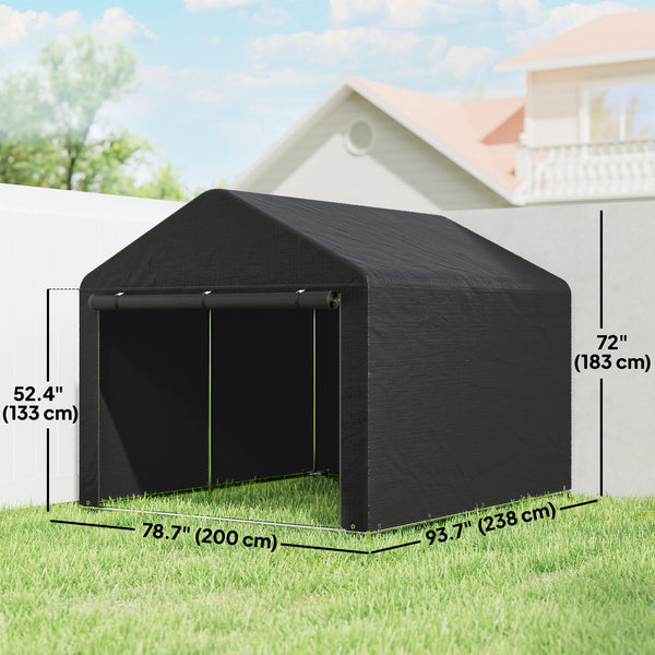 Waterproof portable garden shed with roll-up zippered door, black
