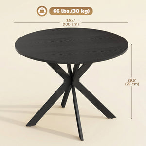Table de salle à manger ronde contemporaine avec pieds en acier, aspect bois noir