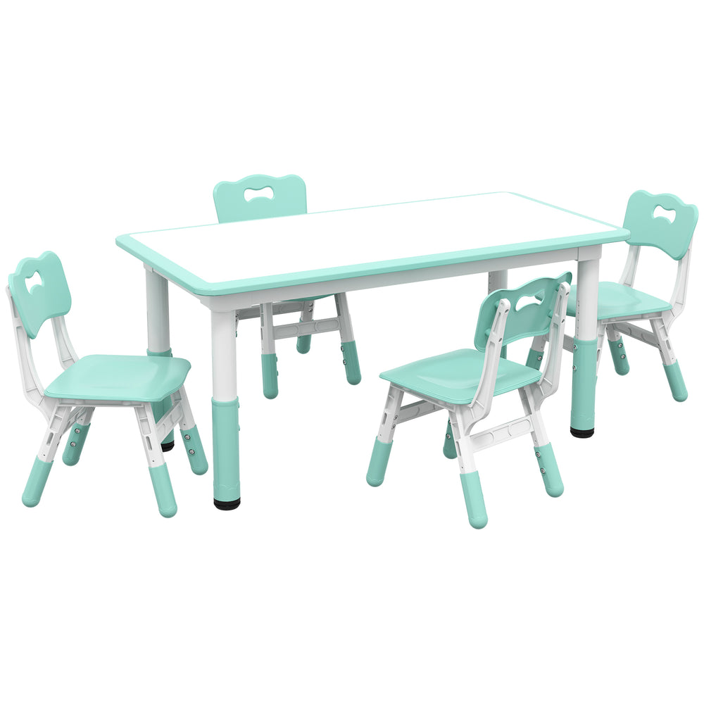 Kids Table and Chair Set (4 Chairs, Adjustable Height, Easy to Clean, Ages 1.5-5), Green