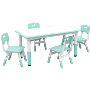 Kids Table and Chair Set (4 Chairs, Adjustable Height, Easy to Clean, Ages 1.5-5), Green