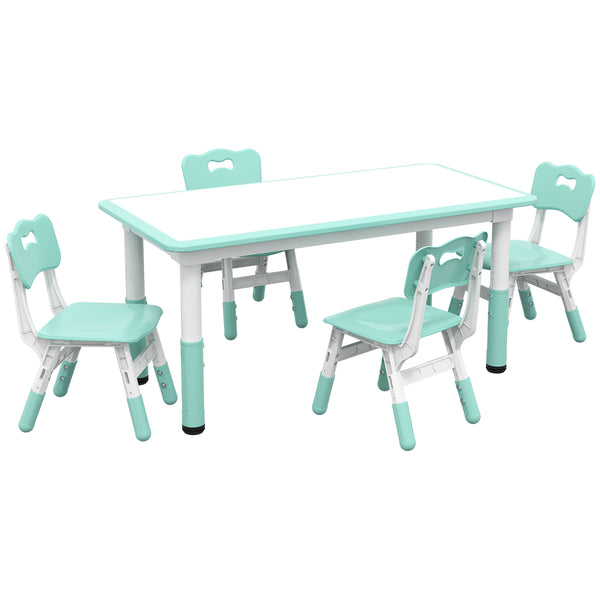 Kids Table and Chair Set (4 Chairs, Adjustable Height, Easy to Clean, Ages 1.5-5), Green