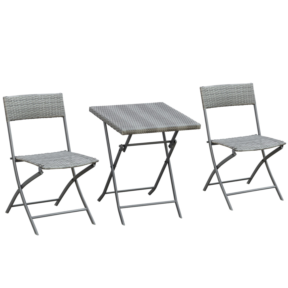 Ensemble bistrot pliant d'extérieur 3 pièces en rotin gris, idéal pour balcon, terrasse ou jardin