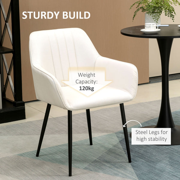 Set of 2 linen-upholstered dining chairs with metal legs, cream