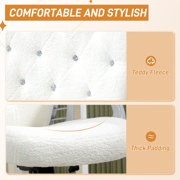 Upholstered office chair with swivel casters and adjustable height, white