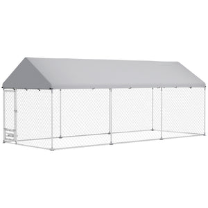 Outdoor Dog Run with Adjustable & Rotatable Bowls, Waterproof UV-Resistant Cover, Escape-Proof Lock, 19.7' x 7.5' x 7.5'