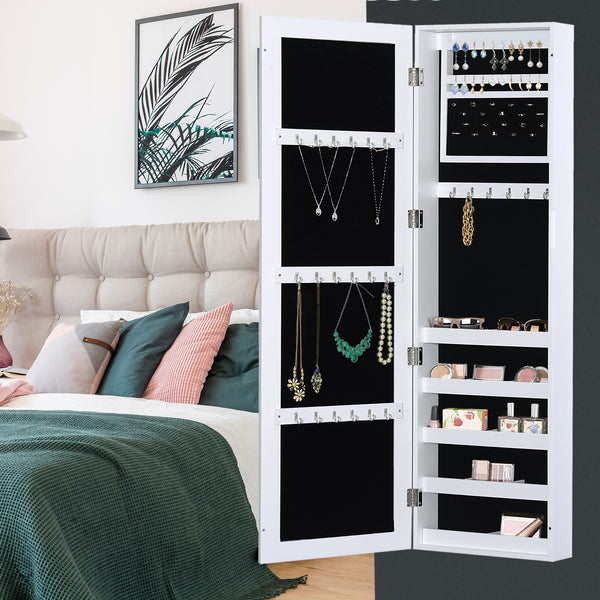 Armoire à bijoux avec miroir pleine longueur, blanc