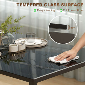 Rectangular kitchen table for 4 people with black tempered glass top