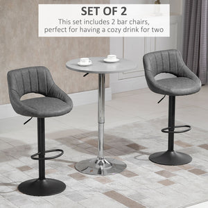 Set of 2 swivel bar stools upholstered in faux leather, grey