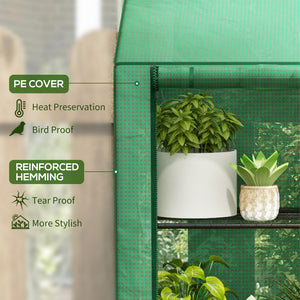 Portable greenhouse with 3 shelves, reinforced PE cover and roll-up doors