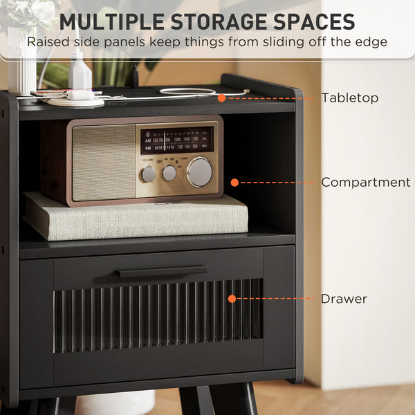 Lot de 2 tables de chevet modernes avec station de charge, noir