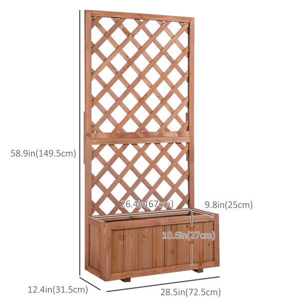 Raised pine planter with trellis for climbing plants and flowers