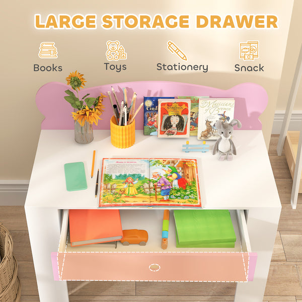 Kids' Desk and Chair Set, Bear Theme, Pink