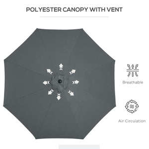 Parasol rond de 9,7 pieds avec manivelle et inclinaison, gris