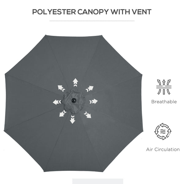 Parasol rond de 9,7 pieds avec manivelle et inclinaison, gris
