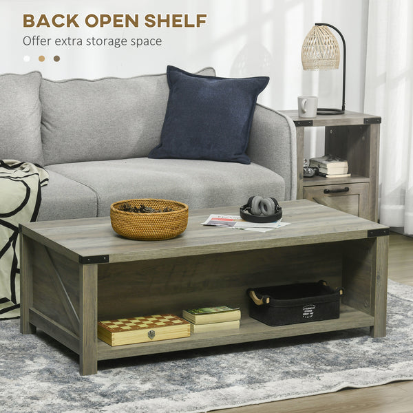 Table basse rustique avec tiroir et étagère de rangement, gris