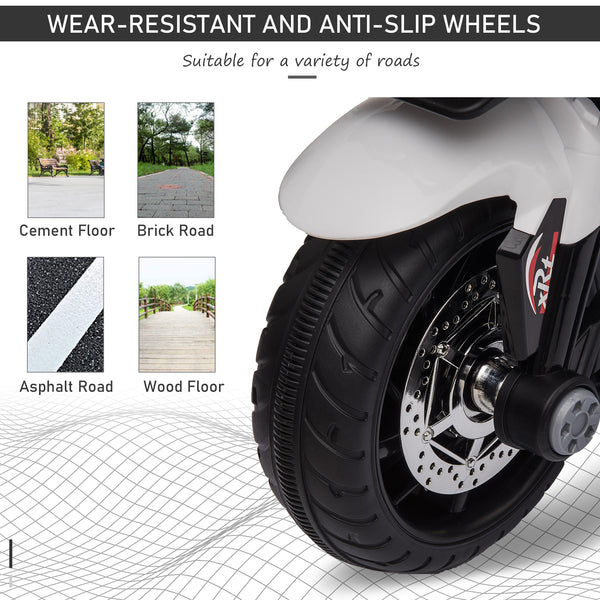 6V electric motorcycle with musical horn and headlights, white