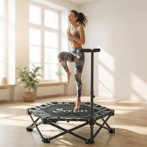 Mini trampoline pliable avec barre de soutien ajustable et capacité de 400 lb