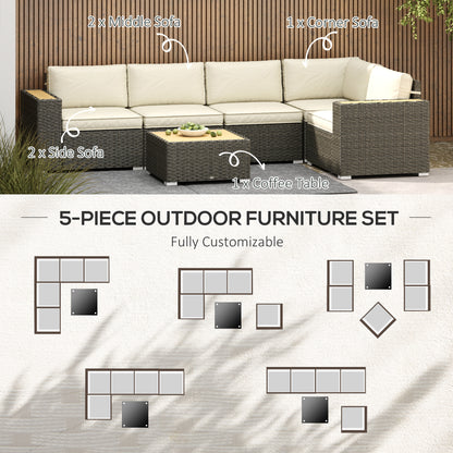 Outsunny 6 Piece Rattan Garden Furniture Set with Corner Sofa, Coffee Table, Wood and Plastic, Light Khaki 