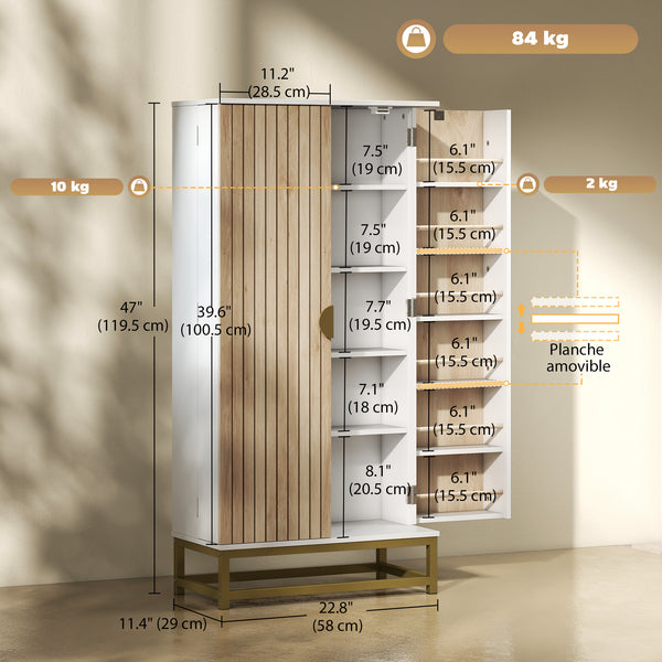 Meuble de rangement de cuisine avec 12 étagères de porte et étagères réglables, blanc