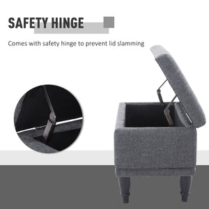 Pouf de rangement en tissu lin avec fermeture douce, gris