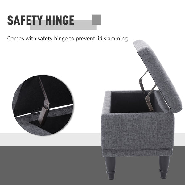 Pouf de rangement en tissu lin avec fermeture douce, gris