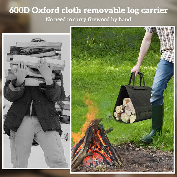 Heavy Duty Black Steel Log Rack with Carry Bag