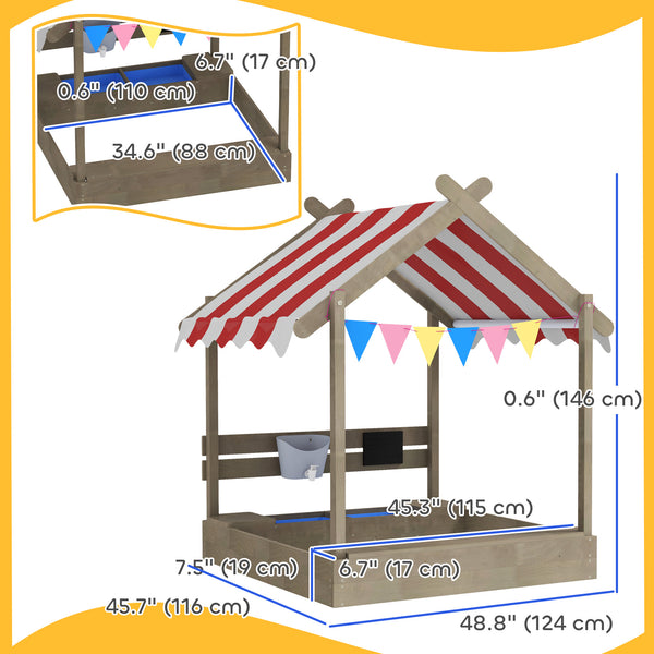 Outdoor Wooden Sandbox with Cover for 3-7 Years Old, Backyard, Grey