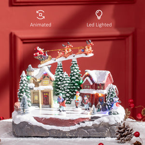 Village de Noël avec étang de patinage du Père Noël animé avec lumière LED multicolore