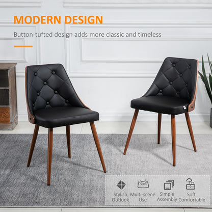 Lot de 2 chaises de salle à manger capitonnées, assises rembourrées en similicuir et pieds en acier, noires