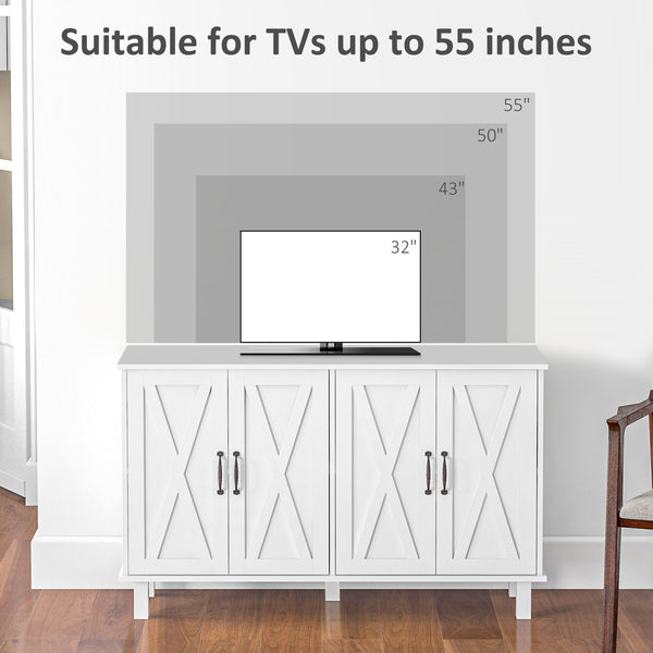 Kitchen dresser with 4 sliding barn doors and 2 adjustable shelves, white