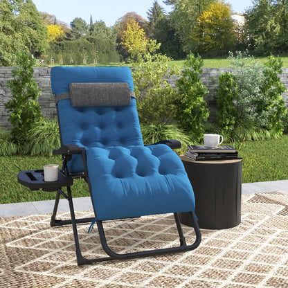 Outsunny Padded Folding Recliner Chair, Patio Lounge Chair with Cup Holder, Adjustable Backrest, Removable Cushion, Navy Blue