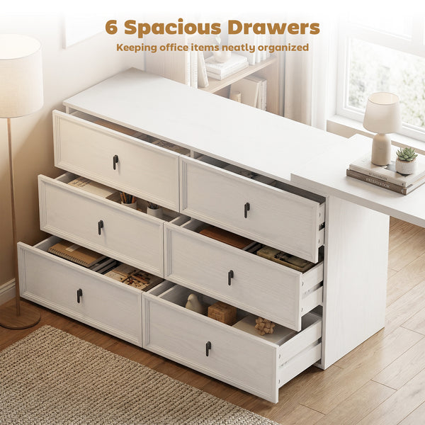 L Shaped Computer Desk Home Office Desk with 6 Drawers White Wood Grain
