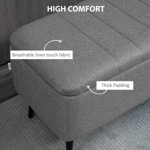 Pouf avec rangement rembourré en lin avec pieds en acier, gris