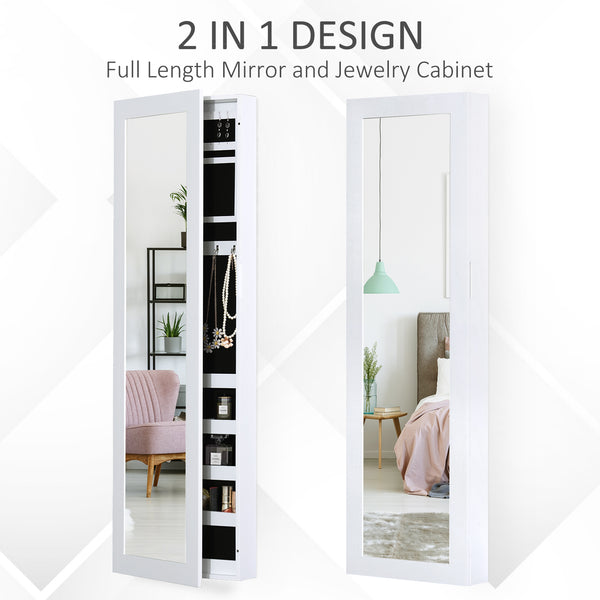 Armoire à bijoux avec miroir pleine longueur, blanc